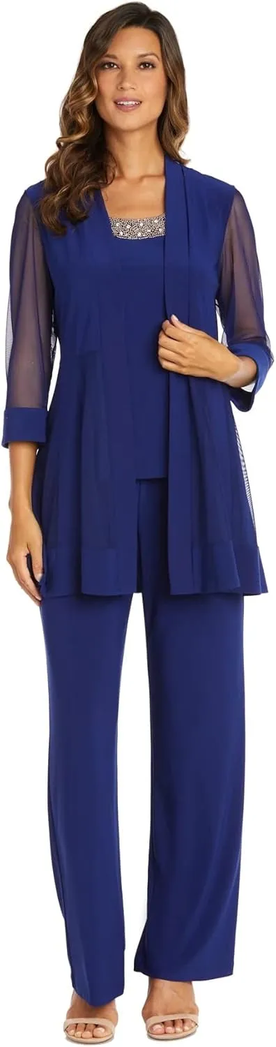 R&M Richards Women's Beaded Neck 2 Piece Pant Set