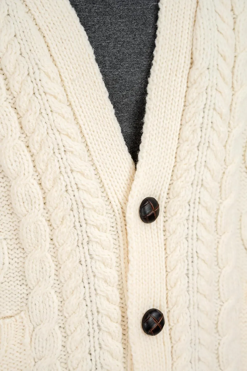 SAOL 100% Merino Wool Mens V Neck Vest Sleeveless Irish Cable Knit Cardigan Sweater with Buttons and Pockets