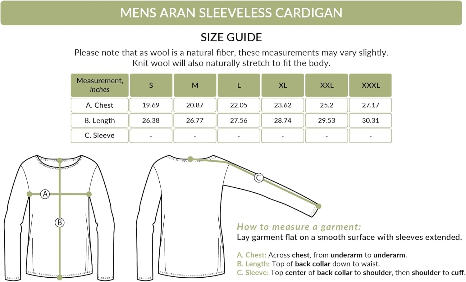 SAOL 100% Merino Wool Mens V Neck Vest Sleeveless Irish Cable Knit Cardigan Sweater with Buttons and Pockets