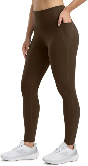 Seamaid Women's Fleece Lined Leggings 27" Water Resistant Thermal Winter Running Hiking Pants with Pockets High Waisted