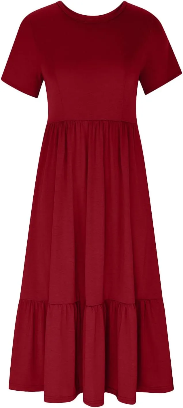 Short Sleeve Shirt Dresses for Women Dressy 2023 Casual Loose Ruffle Flowy Maxi Long Dress with Pockets