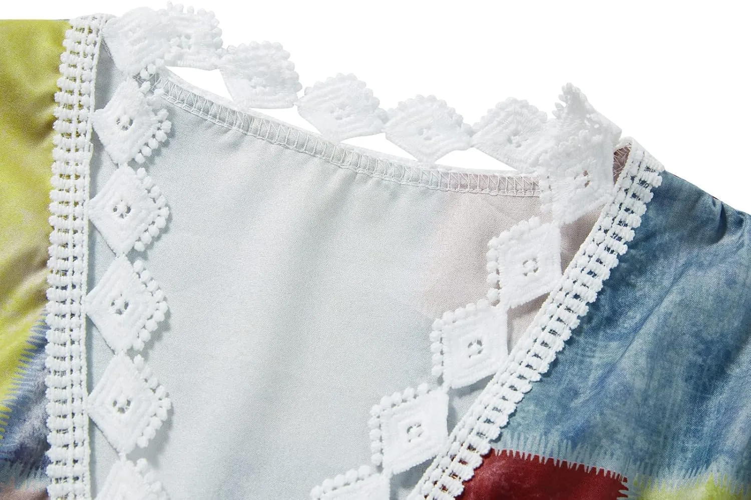 SMIDOW New Spring and Summer Dresses for Women 2023 Trendy Boho Lace Crochet v Neck Tshirt Dress Casual Beach Loose Sundress