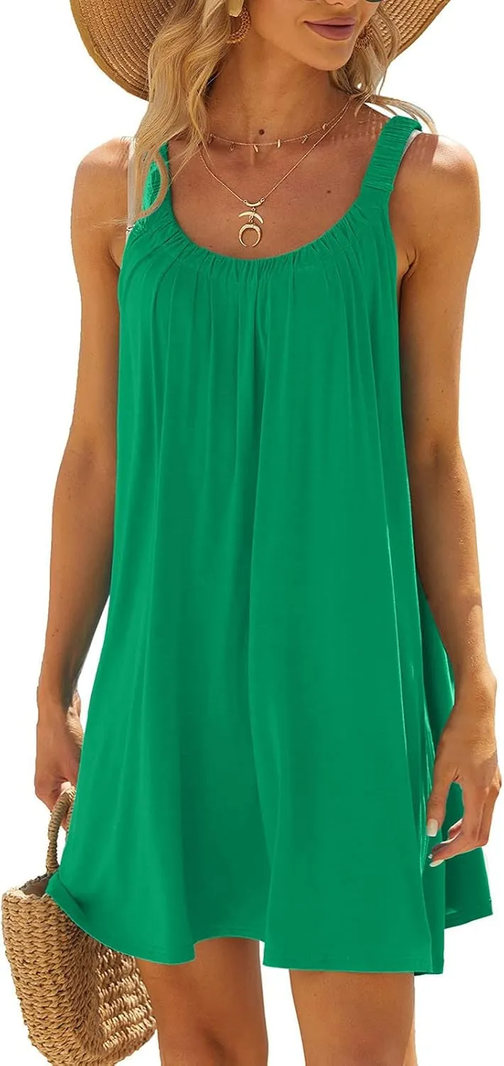 SMIDOW Sun Dresses for Women 2023 Beach Casual Summer Sleeveless Tshirt Dress Solid Swing Bikini Beachwear Cover Up
