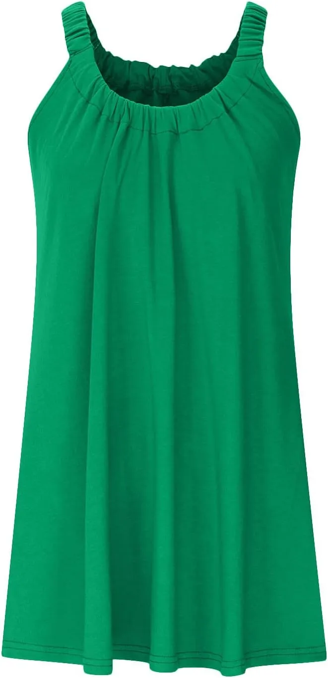 SMIDOW Sun Dresses for Women 2023 Beach Casual Summer Sleeveless Tshirt Dress Solid Swing Bikini Beachwear Cover Up