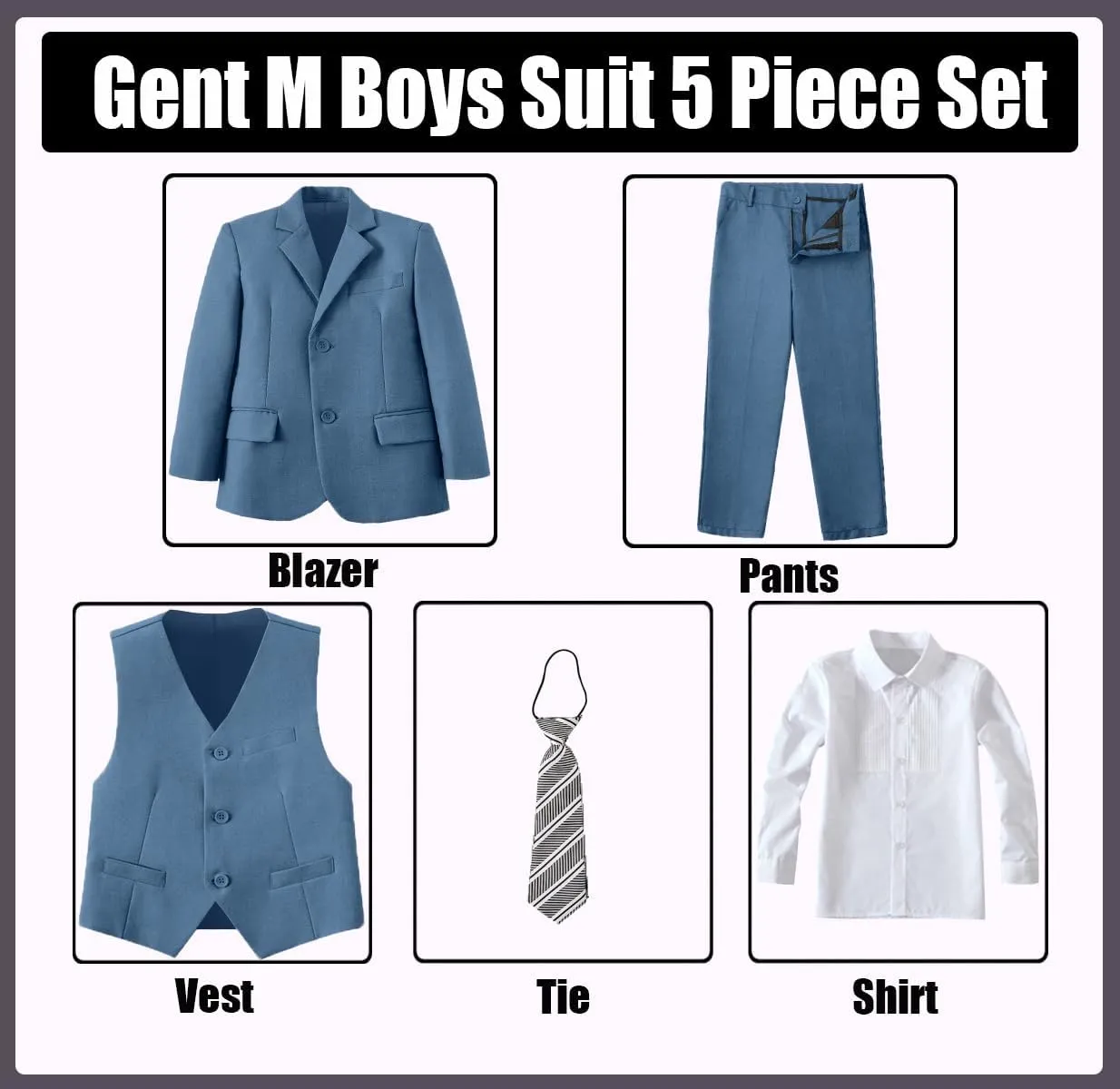 Suit for Boy Formal Slim Fit Tuxedo 5 Pieces Kids Toddler Wedding Outfit Blazer Pants Vest Set Boys Suits