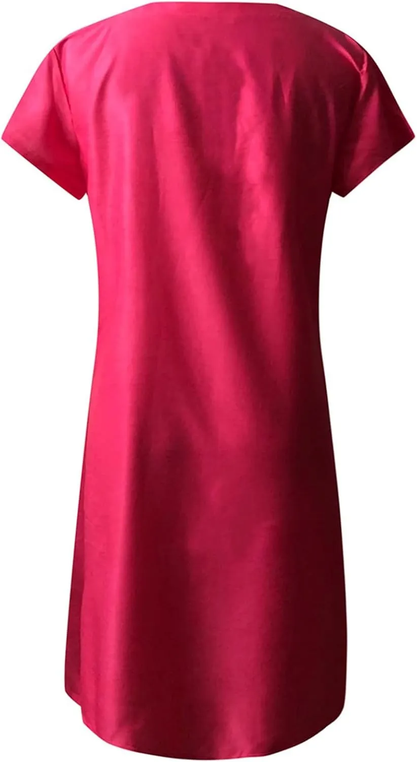 Summer Dress for Women Short Sleeve V-Neck Casual Midi Sundresses Loose Fit t-Shirt Flowy Beach Vacation Dresses