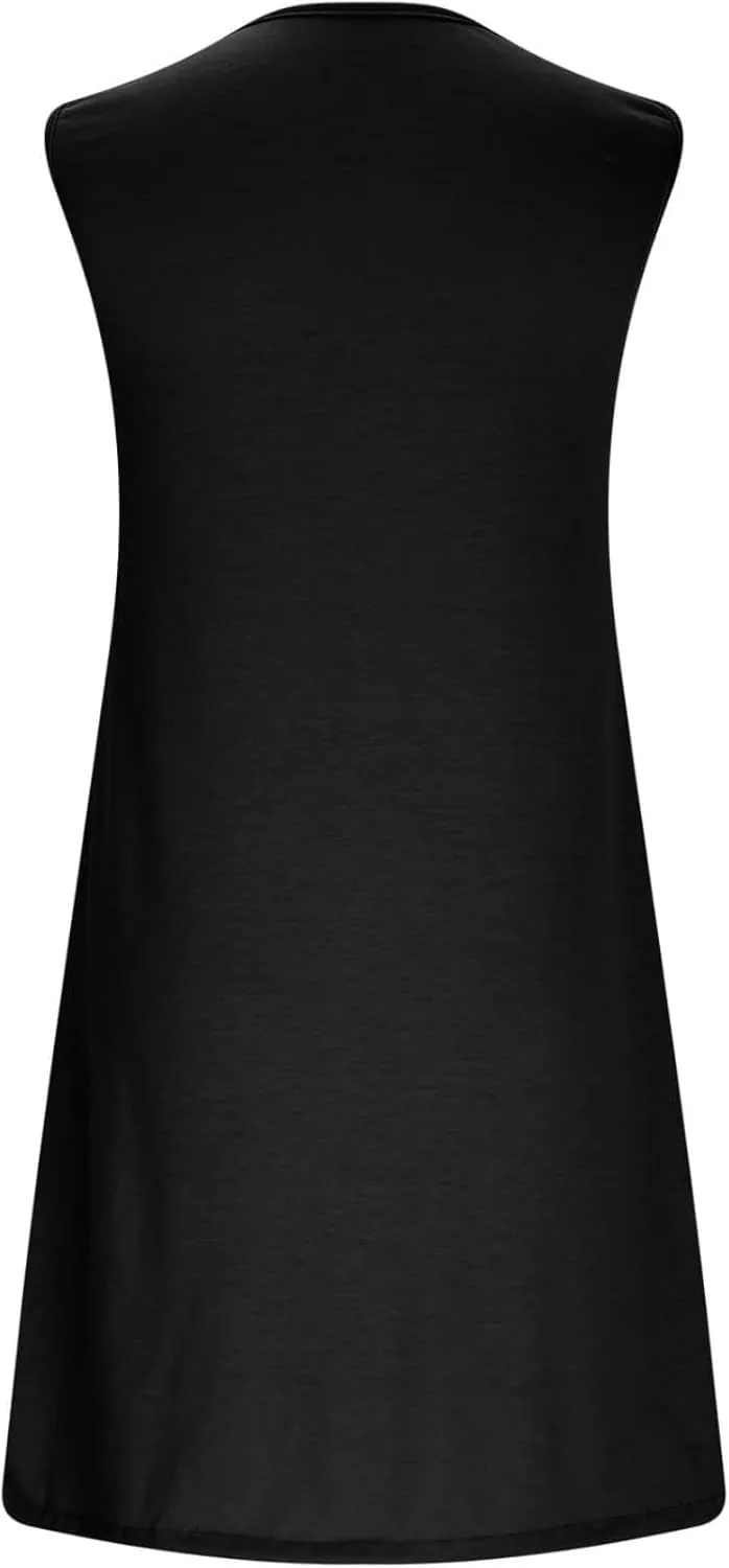 Summer Dresses for Women 2025 Keyhole Neck Casual Dress Sleeveless Pleated Mini Dress Beach Vacation Flowy Dresses