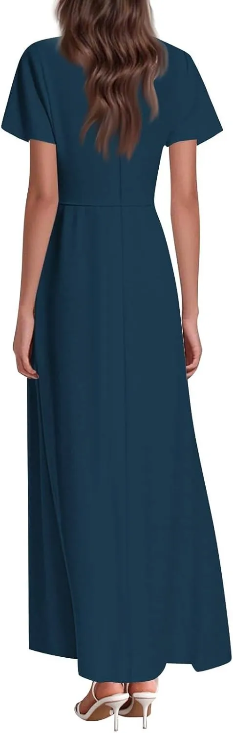 Summer Dresses for Women 2025 Trendy Dressy Casual Boho Floral Flowy Ruffle V Neck Short Sleeve Maxi Dress