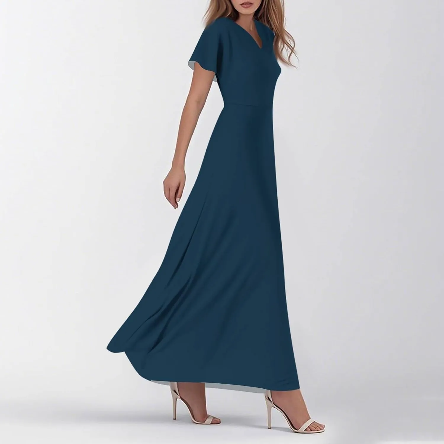 Summer Dresses for Women 2025 Trendy Dressy Casual Boho Floral Flowy Ruffle V Neck Short Sleeve Maxi Dress