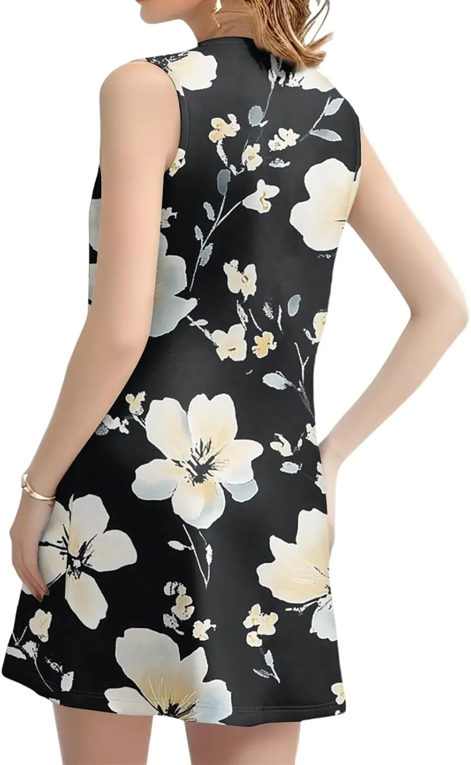 Summer Dresses for Women Casual Sundress Floral Printed Pleated Mini Dress with Pocket Beach Cover Up Swimsuits