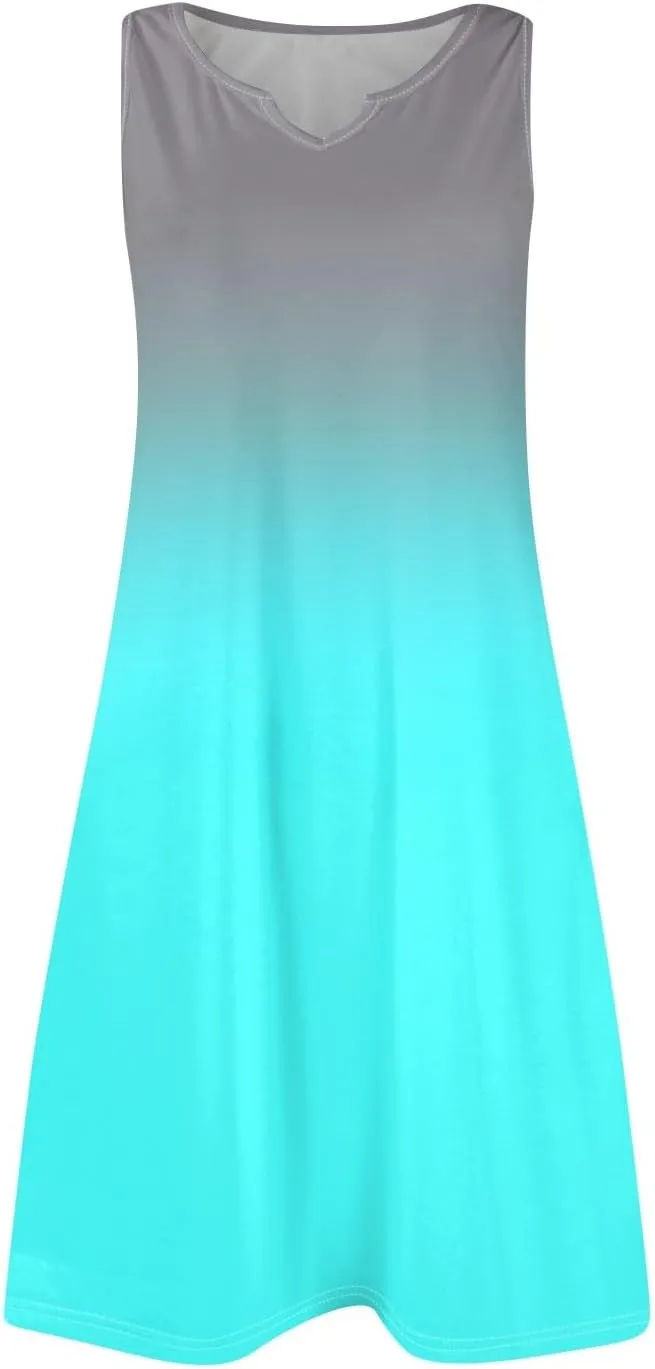Summer Dresses for Women V-Neck Sundresses Sleeveless Loose Sleep Dress Beach Tank Dress Printed Casual T Shirt Dresses