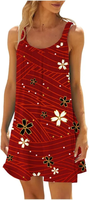 Sundresses for Women Beach Cover Ups Bohemian Floral Hawaiian Dress Sexy Summer Fashion Mini Tank Shirt Dresses