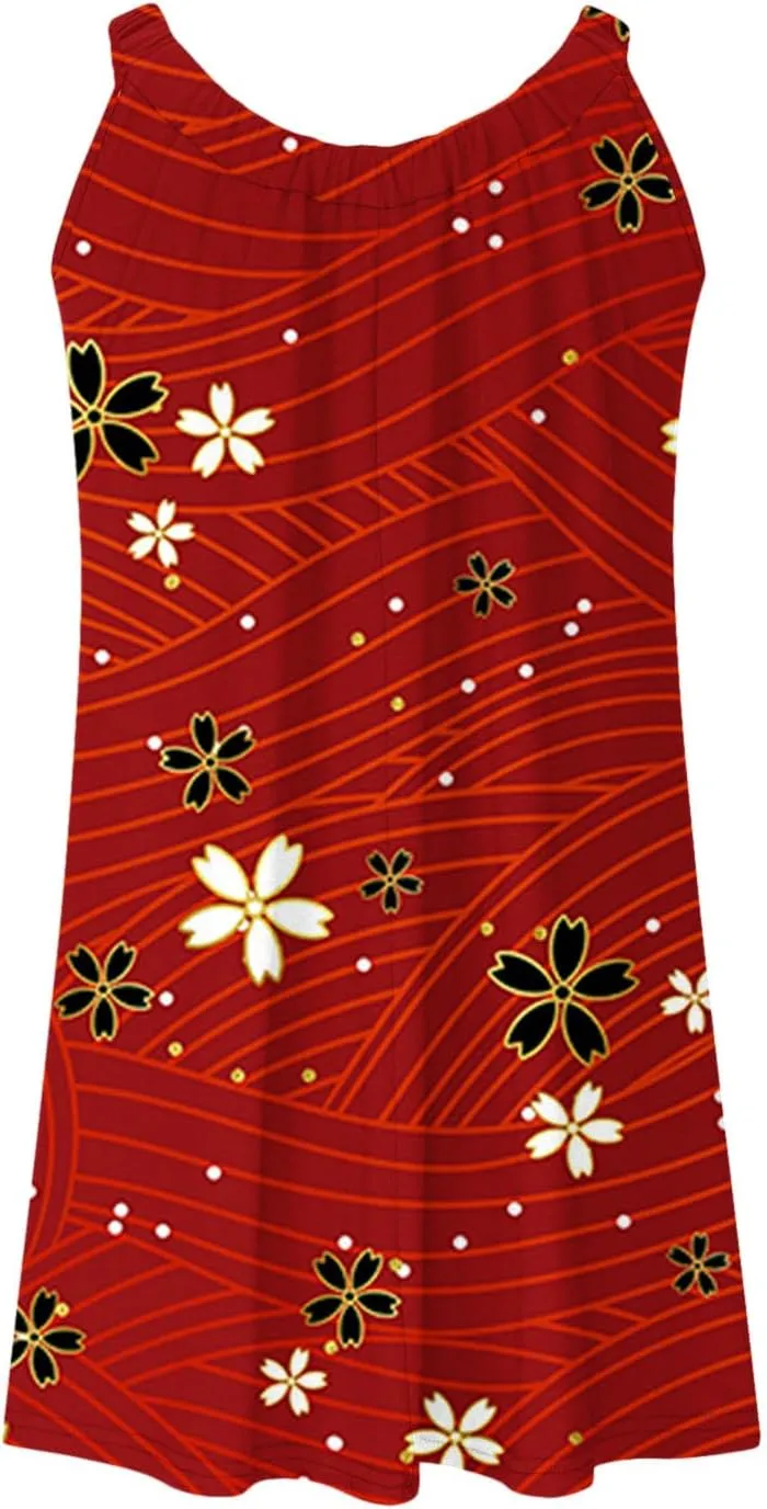 Sundresses for Women Beach Cover Ups Bohemian Floral Hawaiian Dress Sexy Summer Fashion Mini Tank Shirt Dresses