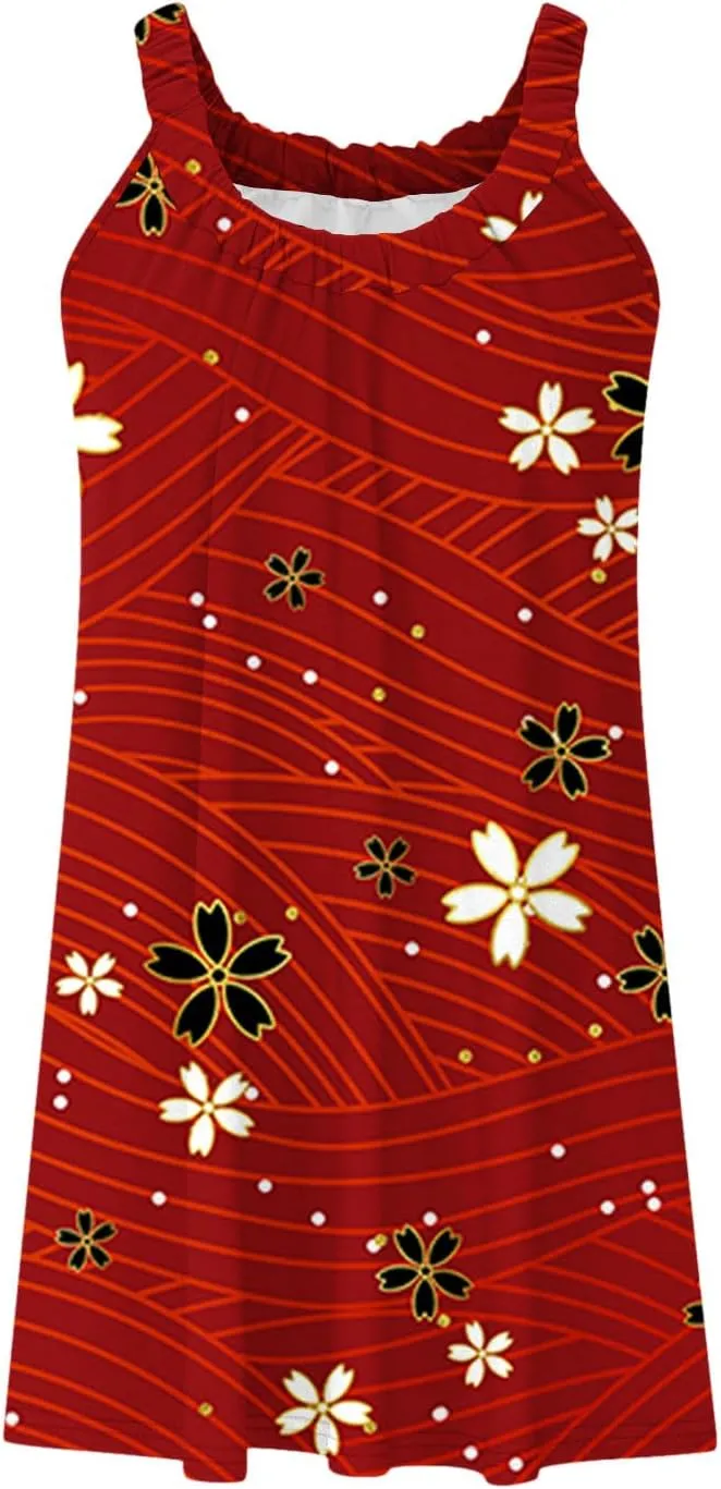 Sundresses for Women Beach Cover Ups Bohemian Floral Hawaiian Dress Sexy Summer Fashion Mini Tank Shirt Dresses