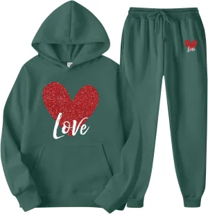 Sweatsuits Women 2 Piece Outfit Two Piece Tracksuit Sets Heart Print Hoodies and Sweatpants Fall Fashion Clothes 2025
