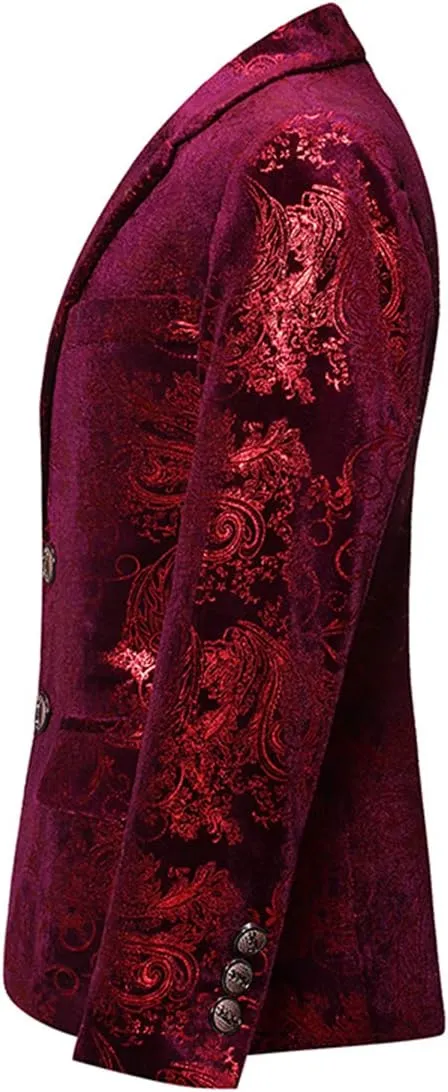 SWOTGdoby Boys Suit Formal Tuexdo Golden Jacquard Slim Fit 2 Pieces Suit Set Jacket Pants for Wedding Prom Party