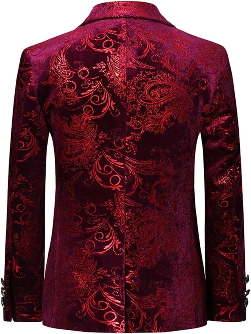SWOTGdoby Boys Suit Formal Tuexdo Golden Jacquard Slim Fit 2 Pieces Suit Set Jacket Pants for Wedding Prom Party