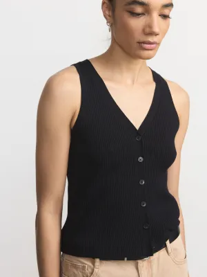The Button Up Sweater Vest in Black