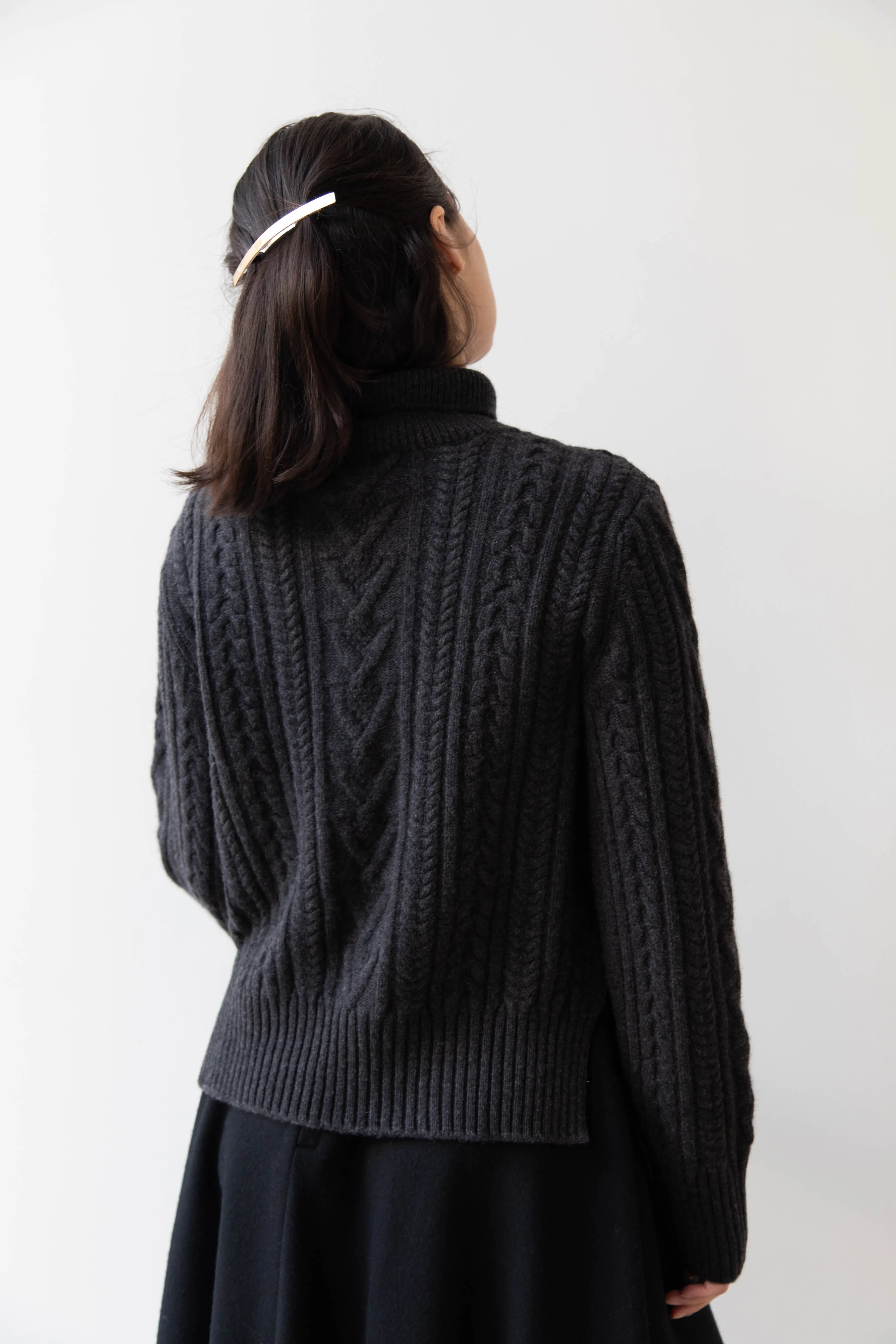The Loom | Cable Turtleneck Sweater in Grey
