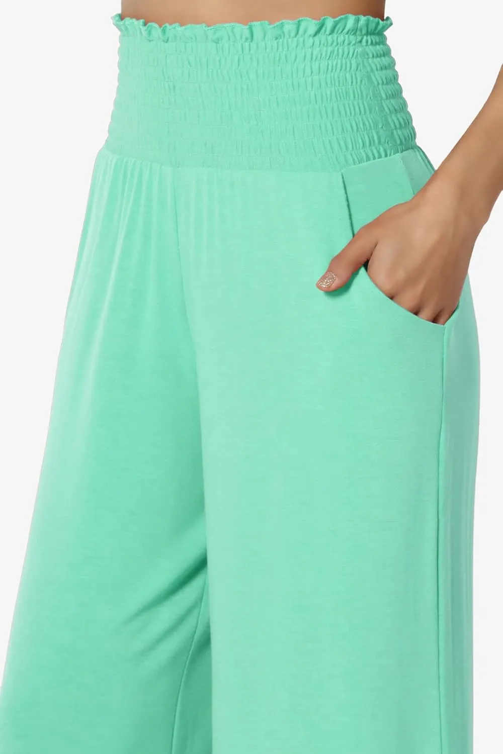 TheMogan Women's Smocked Ruffle High Waist Wide Leg Pants Casual Loose Yoga Lounge Pajama
