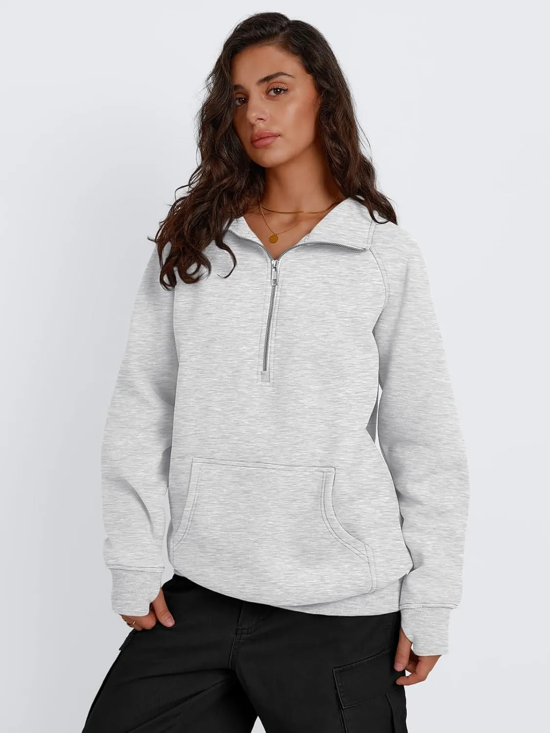 Trendy Queen Womens Oversized Sweatshirts Quarter Zip Pullover Long Sleeve Fall Fashion 2025 Winter Clothes Thumb Holes