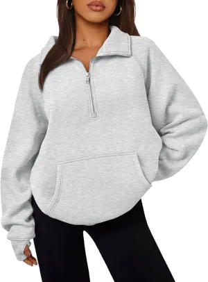 Trendy Queen Womens Oversized Sweatshirts Quarter Zip Pullover Long Sleeve Fall Fashion 2025 Winter Clothes Thumb Holes