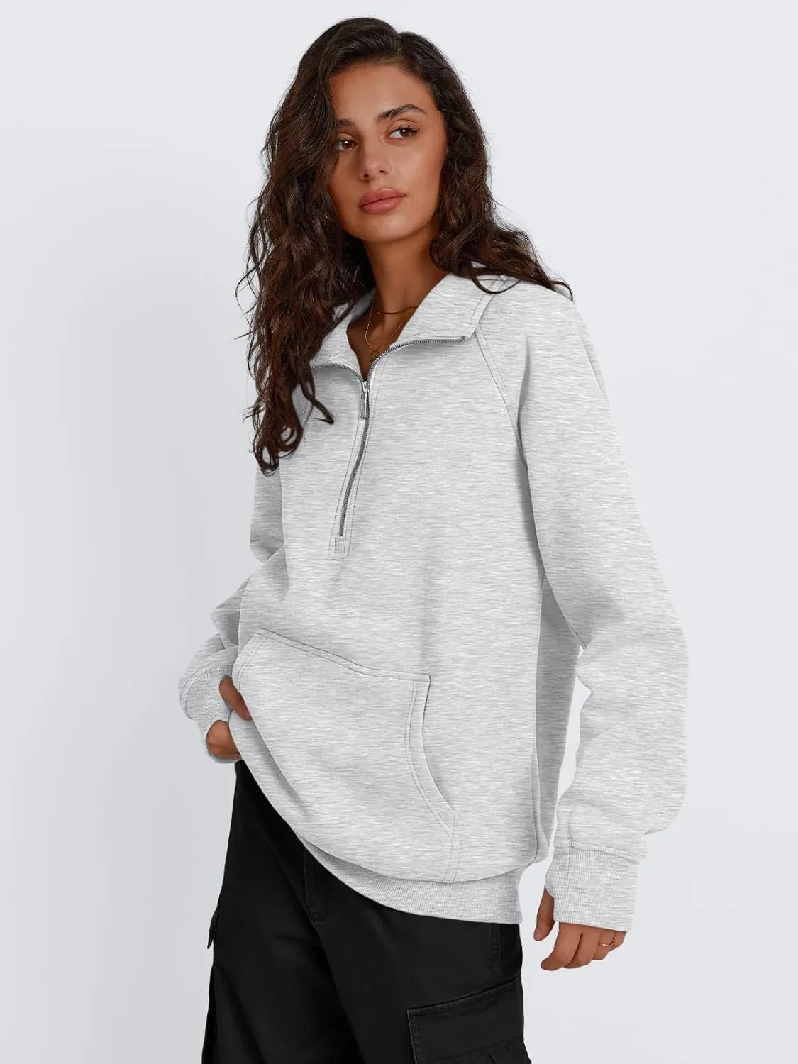 Trendy Queen Womens Oversized Sweatshirts Quarter Zip Pullover Long Sleeve Fall Fashion 2025 Winter Clothes Thumb Holes