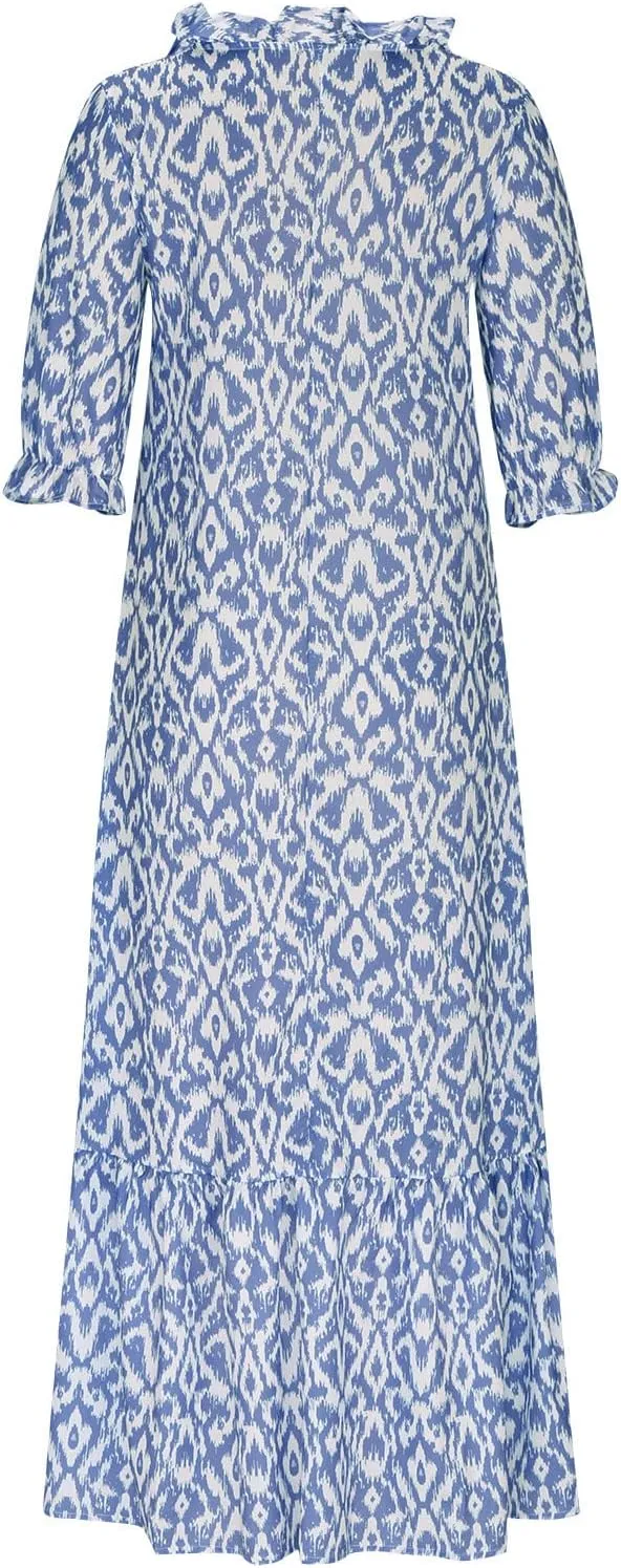 Vacation Dresses for Women 3/4 Length Sleeve V-Neck Summer Dress Empire Waist Casual Flowy Vintage Graphic Dress