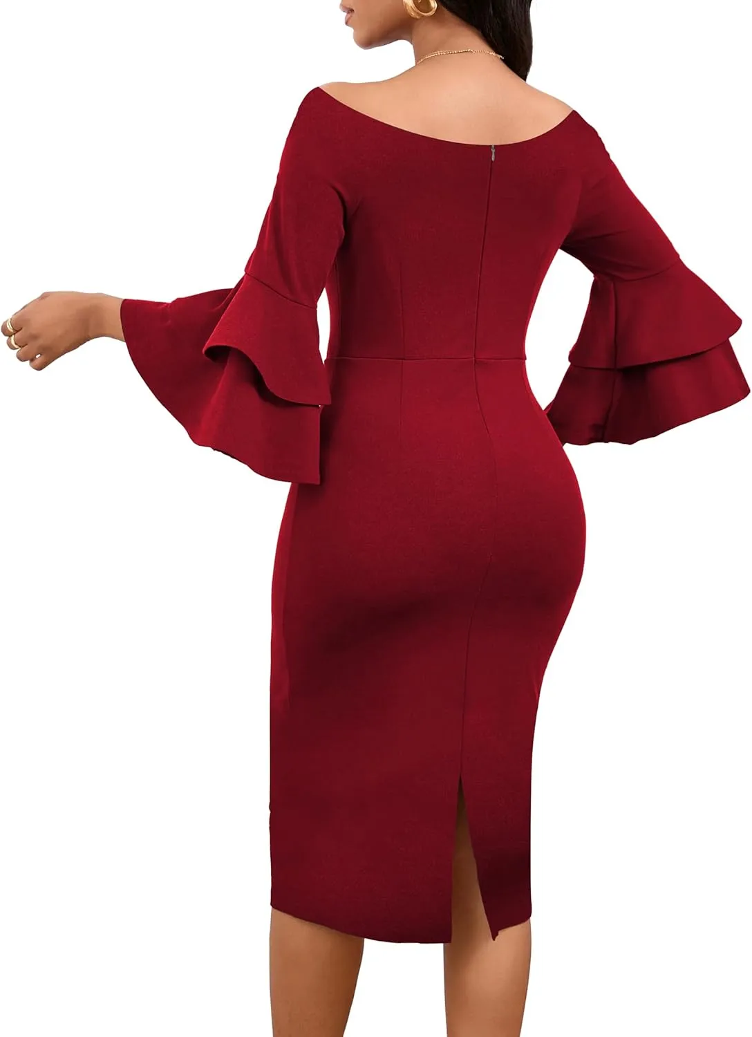 VisiChenup Sexy African Dress for Women Elegant Off Shoulder Ruffles Sleeve Ladies Pencil Dresses