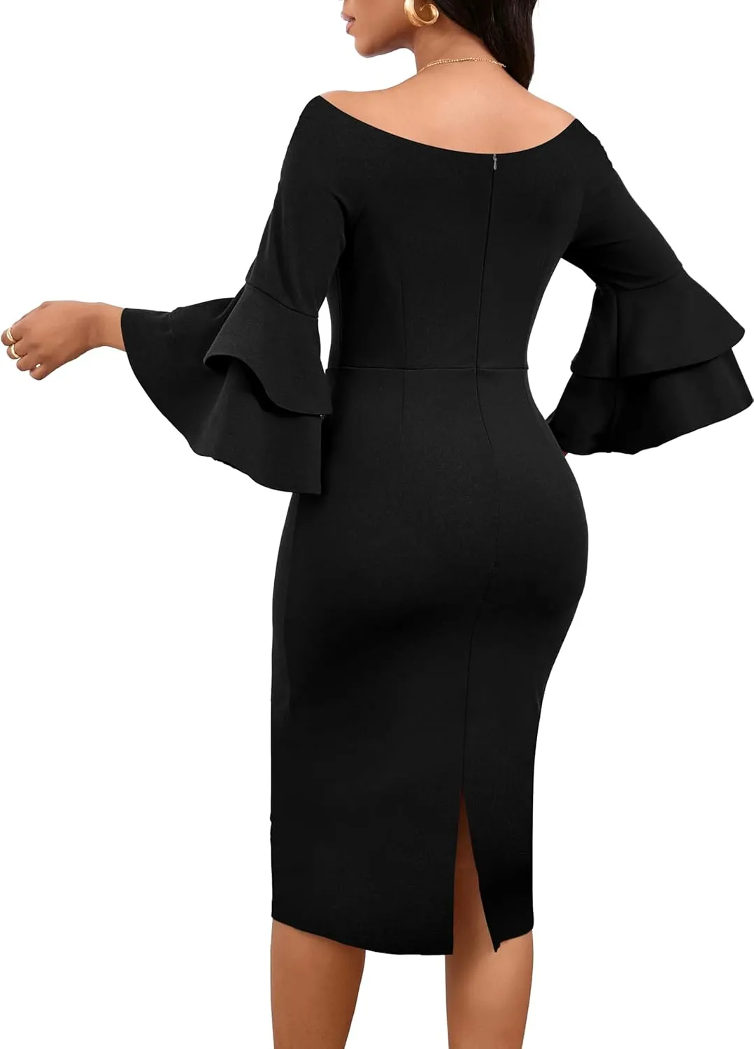 VisiChenup Sexy African Dress for Women Elegant Off Shoulder Ruffles Sleeve Ladies Pencil Dresses