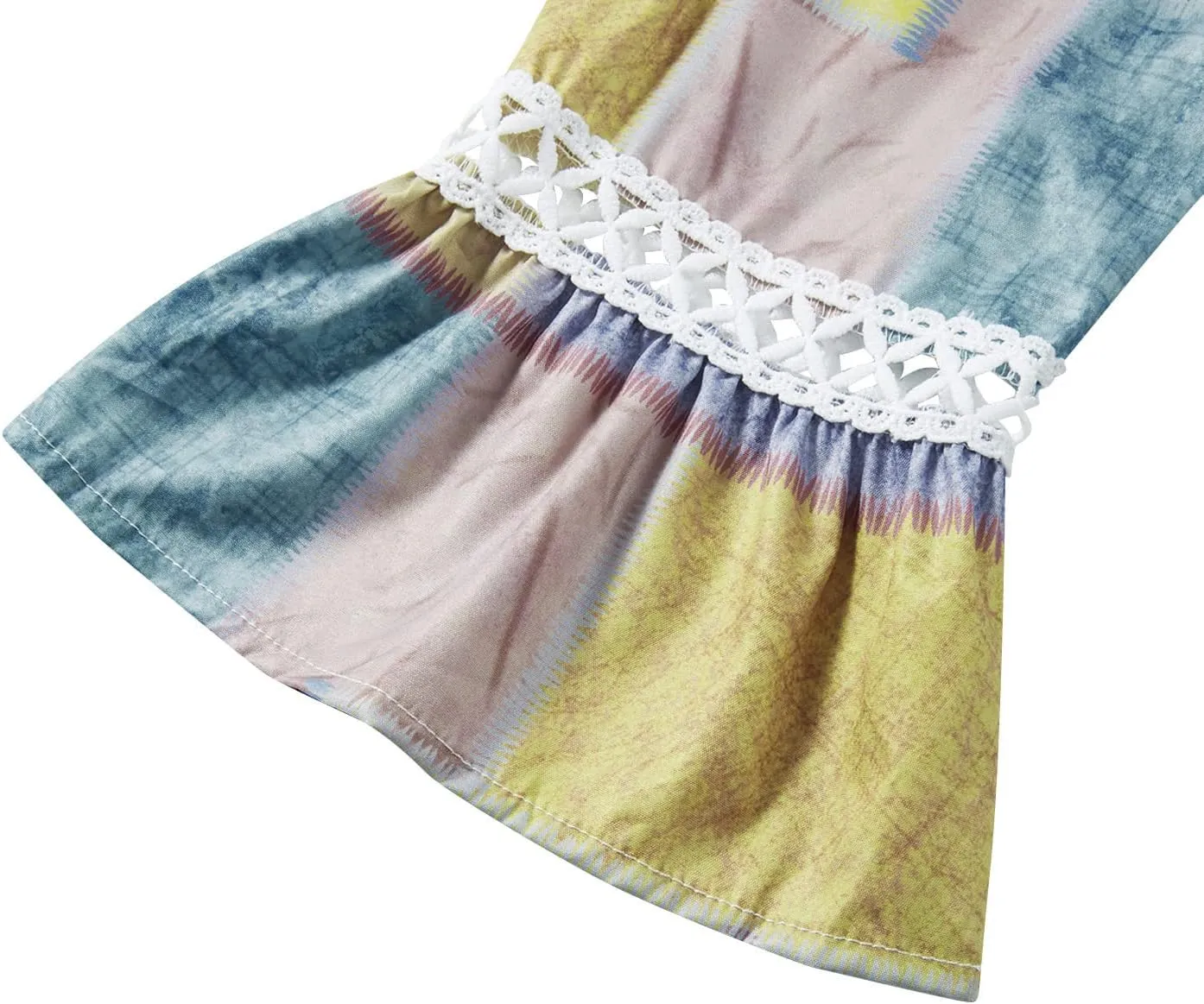 Women Casual Summer Dresses 3/4 Sleeve Party Tunic Swing Beach Sundress V Neck Bohemian Lace Trim V-Neck Midi Dress