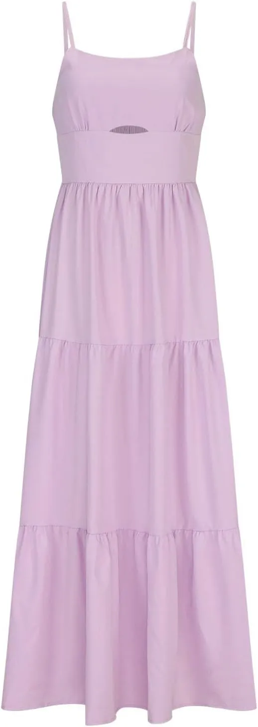 Women Dresses 2024 Summer Spaghetti Straps Sleeveless Hollow Out Sundress Flowy Smocked Lace Swing A Line Midi Dress