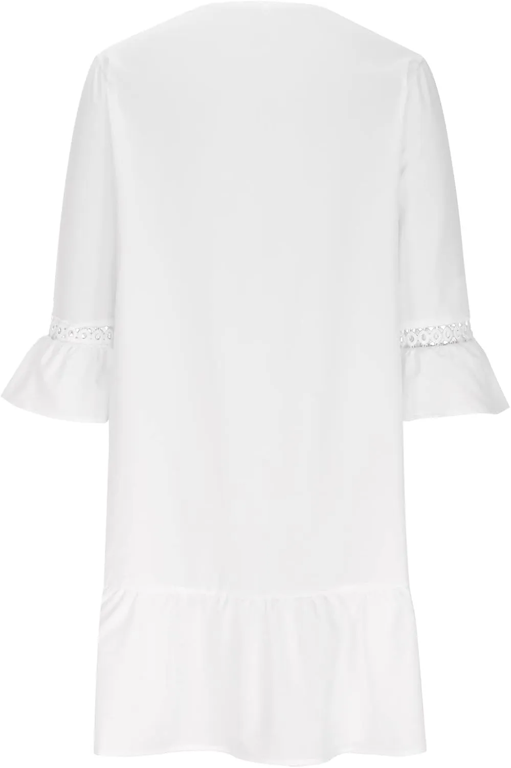 Women Floral Sleeve Ruffle Mini Dresses Sexy Lace Crochet V Neck Smocked Dress Summer Casual Pleated Swing Sundress