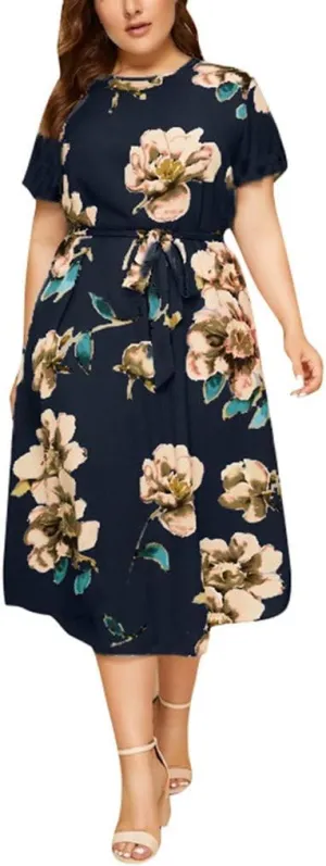 Women Plus Size Chiffon Dresses Summer Midi Dress Knee Length Party Dress