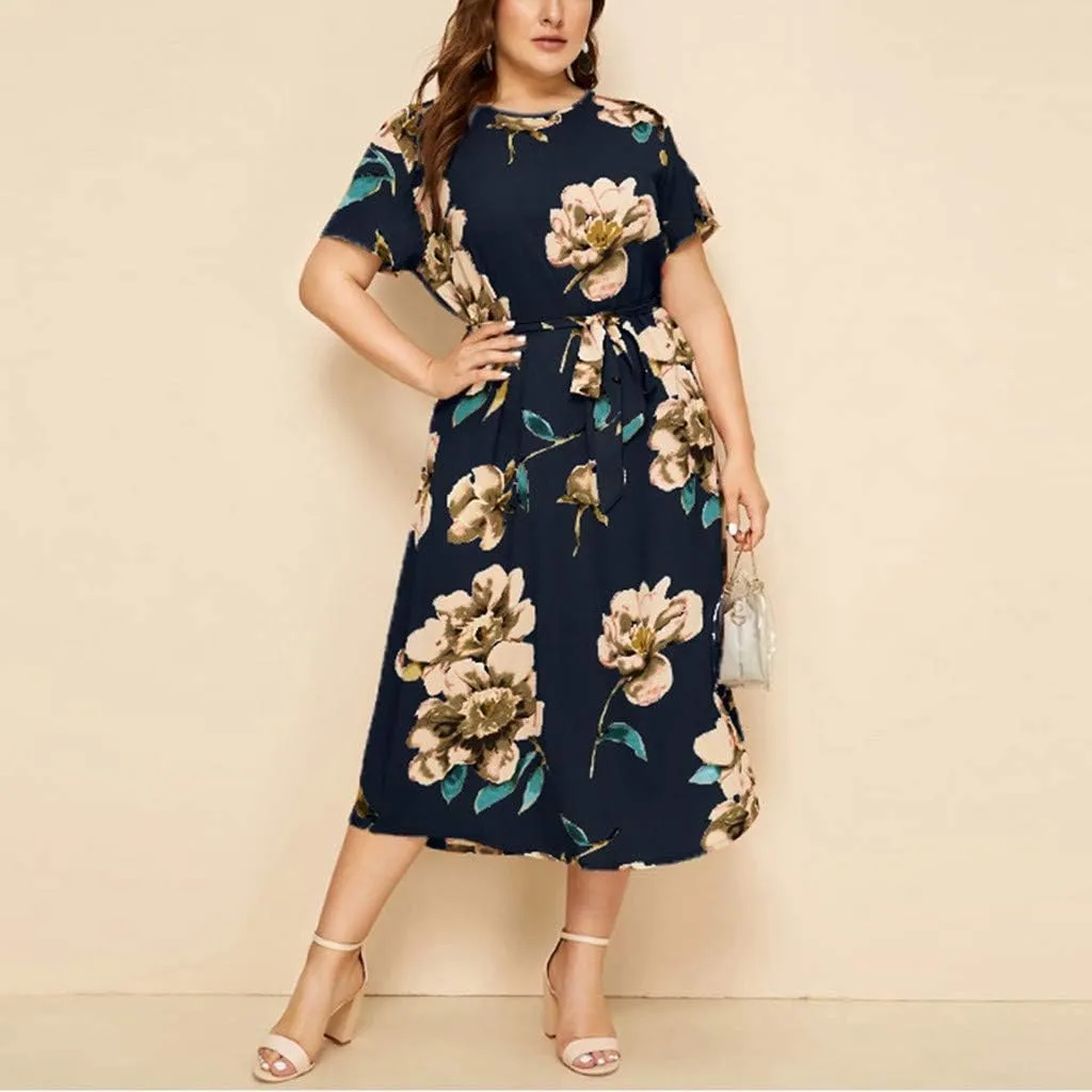 Women Plus Size Chiffon Dresses Summer Midi Dress Knee Length Party Dress