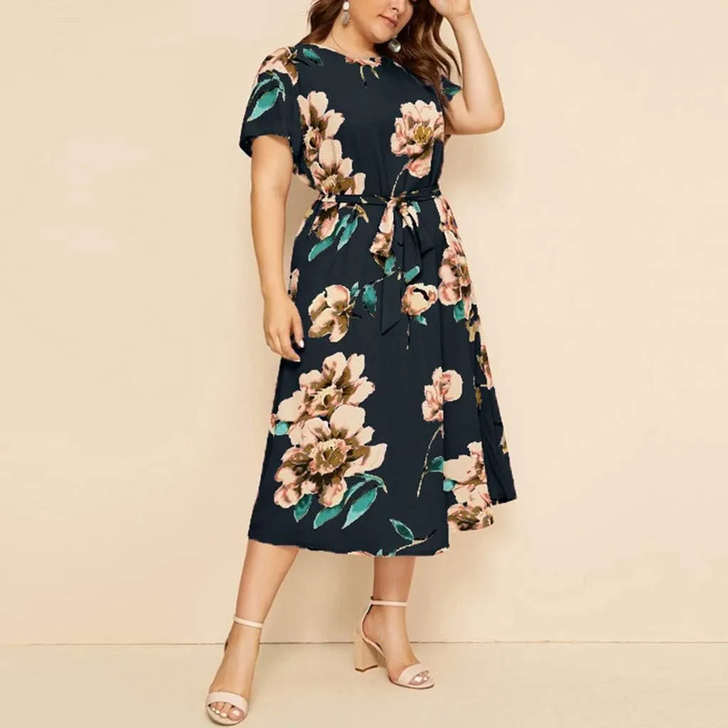 Women Plus Size Chiffon Dresses Summer Midi Dress Knee Length Party Dress