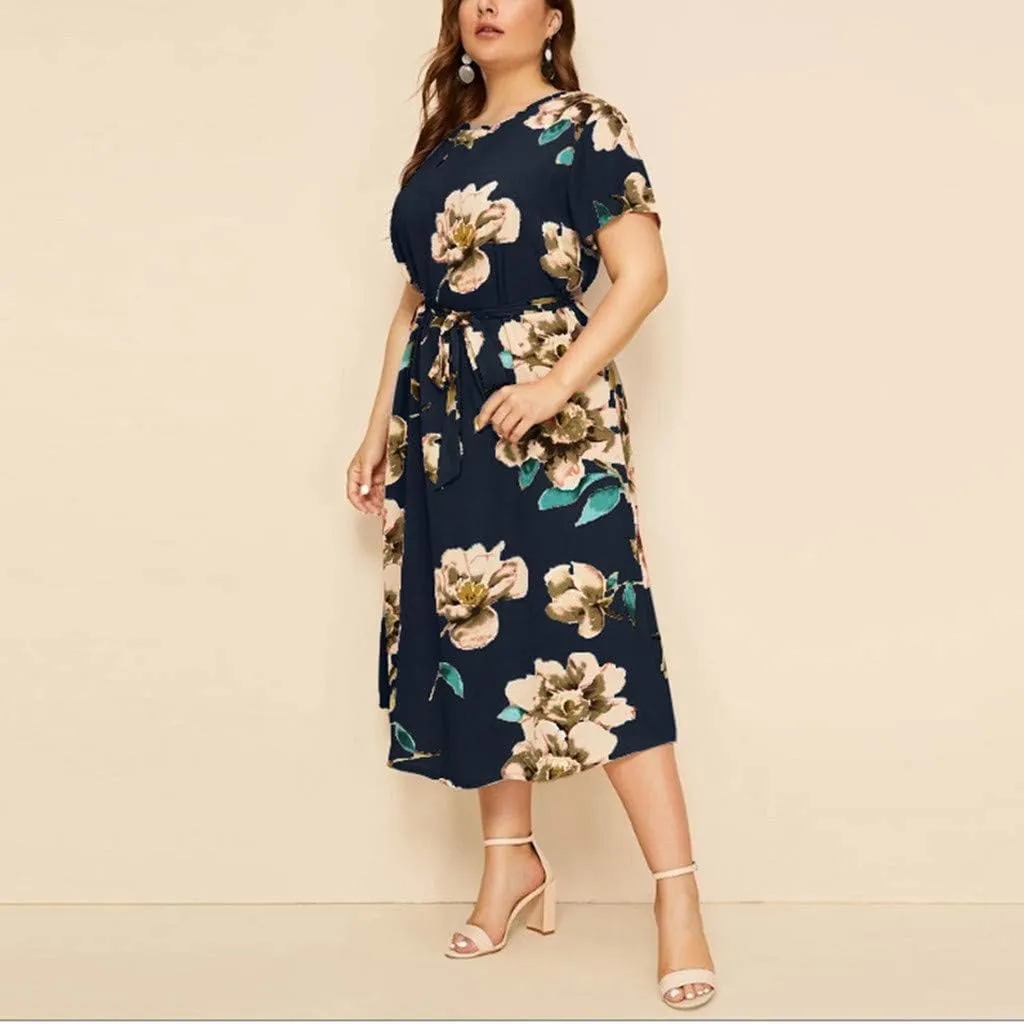 Women Plus Size Chiffon Dresses Summer Midi Dress Knee Length Party Dress