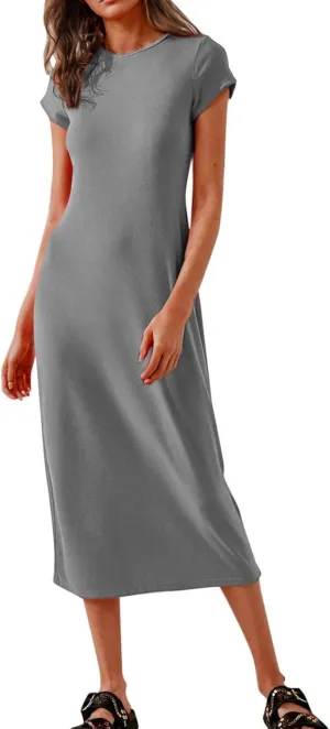 Womens 2025 Summer Tshirt Dress Casual Short Sleeve Crewneck Beach Sundress Trendy Elegant Slim Long Dresses Outfits