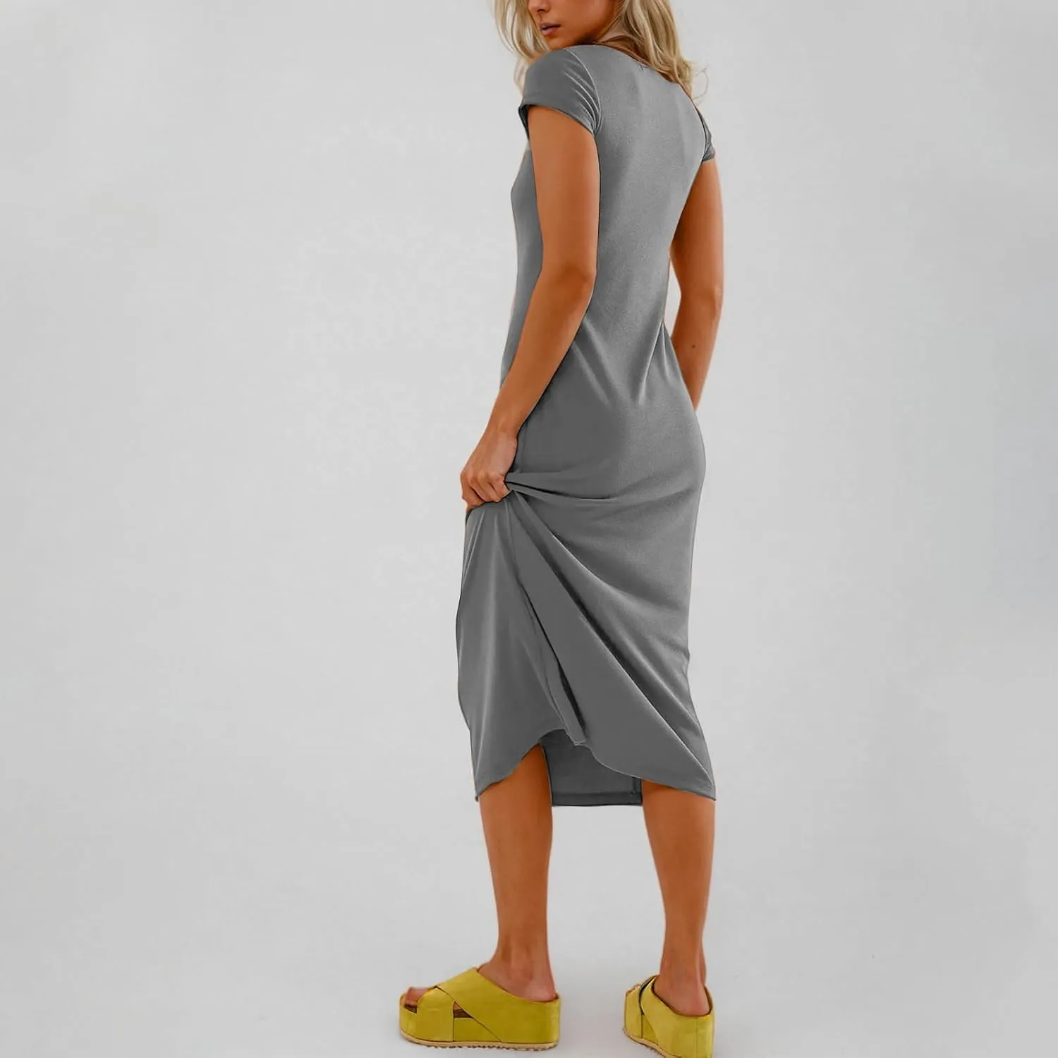 Womens 2025 Summer Tshirt Dress Casual Short Sleeve Crewneck Beach Sundress Trendy Elegant Slim Long Dresses Outfits