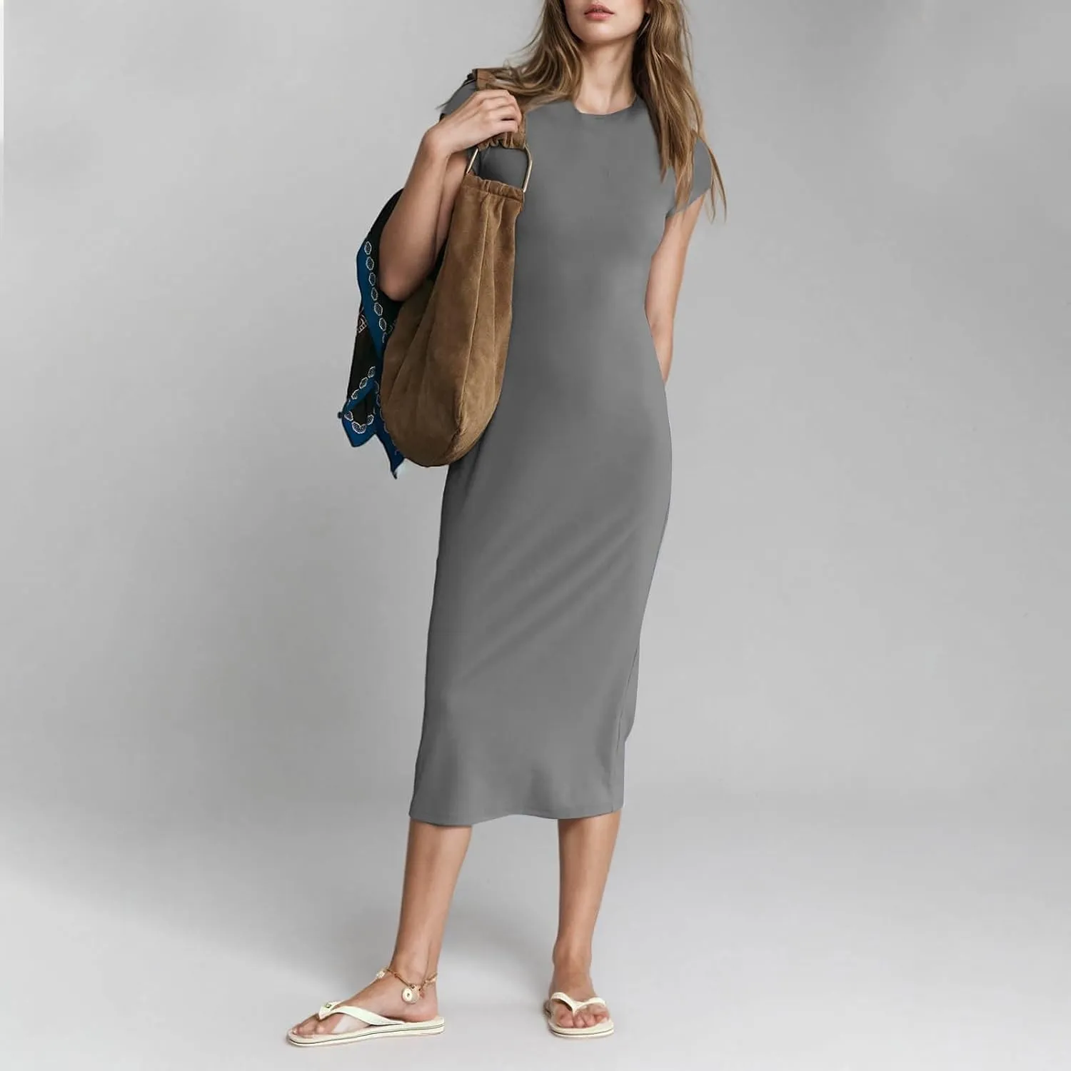 Womens 2025 Summer Tshirt Dress Casual Short Sleeve Crewneck Beach Sundress Trendy Elegant Slim Long Dresses Outfits