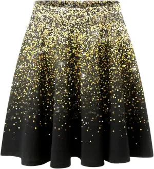Womens A Line Midi Skirt High Elastic Waist Sequin Skirts Pleated Ruffle Hem Mini Vintage Elegant Casual Skirts