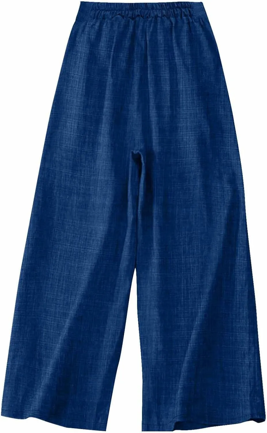 Womens Casual Linen Wide Leg Pants Elastic High Waist Palazzo Trousers Boho Beach Vacation Lounge Slacks with Pocket