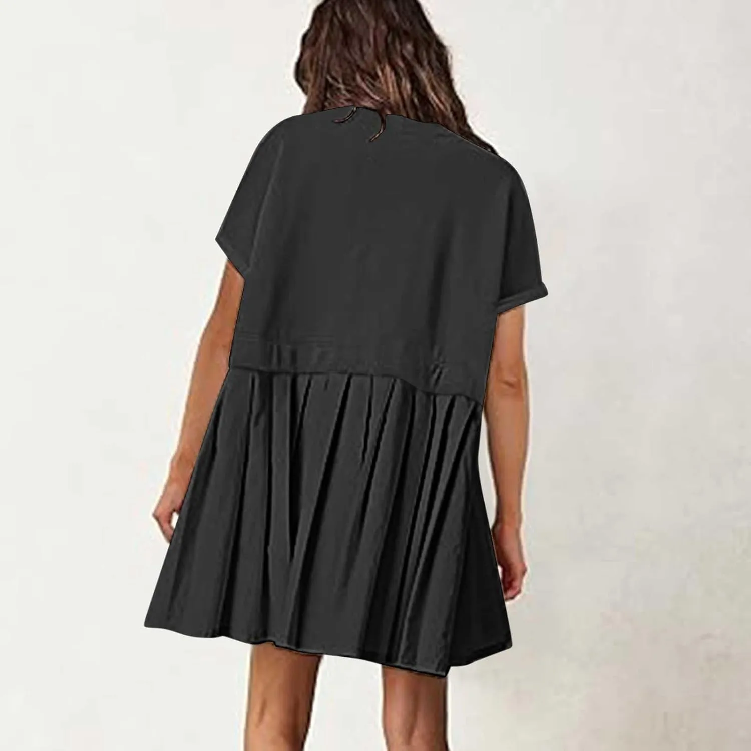 Womens Cute Splicing Sweatshirt Dress Summer Ruffle A Line Babydoll Dress Short Sleeve Athletic Tennis Mini Dresses