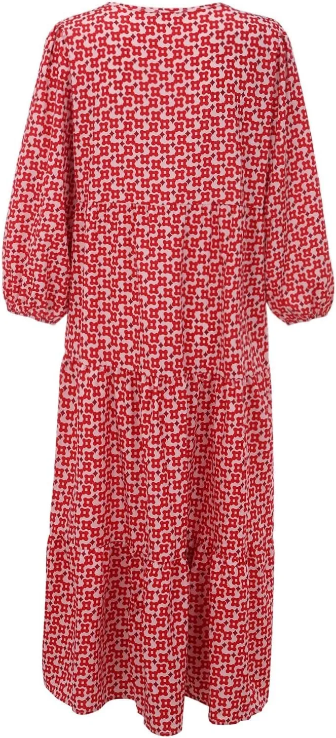 Womens Spring Long Sleeve Maxi Dress Floral Elegant V Neck A Line Tiered Flowy Wedding Guest Beach Vacation Party Dresses