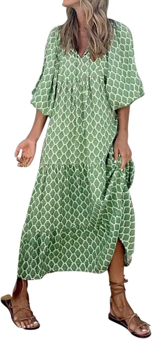 Womens Spring Long Sleeve Maxi Dress Floral Elegant V Neck A Line Tiered Flowy Wedding Guest Beach Vacation Party Dresses