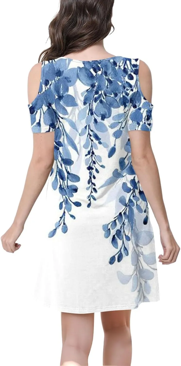 Women's Summer Casual Trendy Sleeveless Halter Striped Polka Dot Floral Print Midi Dress 2025 with Pockets, S-3XL