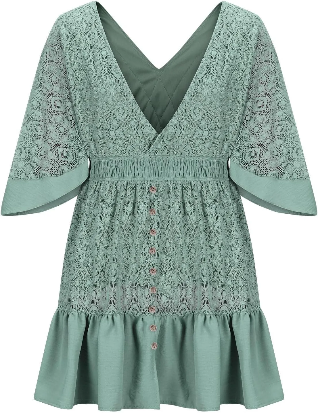 Womens Summer Dresses 2025 Vintage Short Sleeve V Neck Wrap Mini Dress Casual Ruffled Hem A-Line Flowy Beach Dress