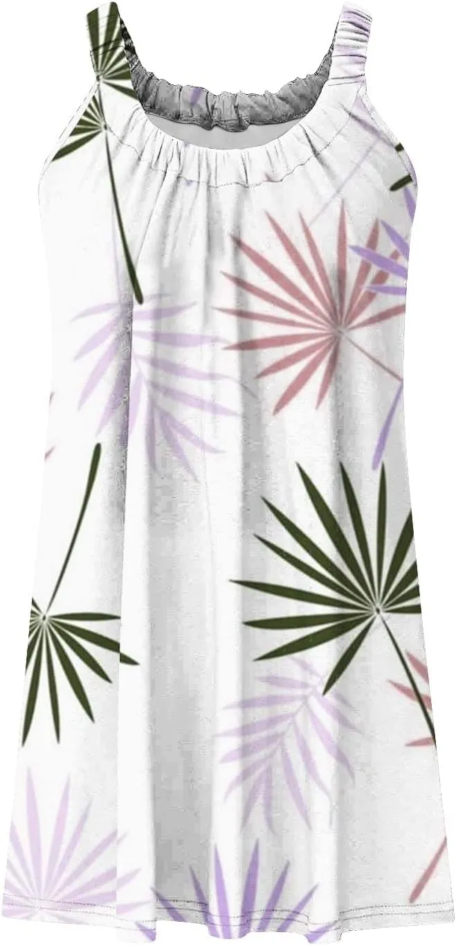 Womens Summer Dresses Bohemian Floral Tank Beach Halter Dress Casual Sleeveless Flowy Vacation Tshirt Sundresses