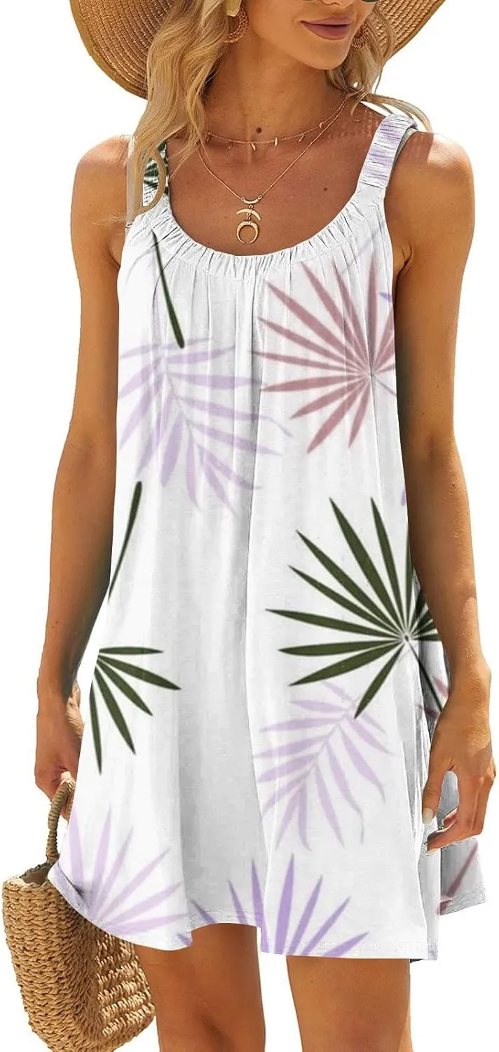 Womens Summer Dresses Bohemian Floral Tank Beach Halter Dress Casual Sleeveless Flowy Vacation Tshirt Sundresses