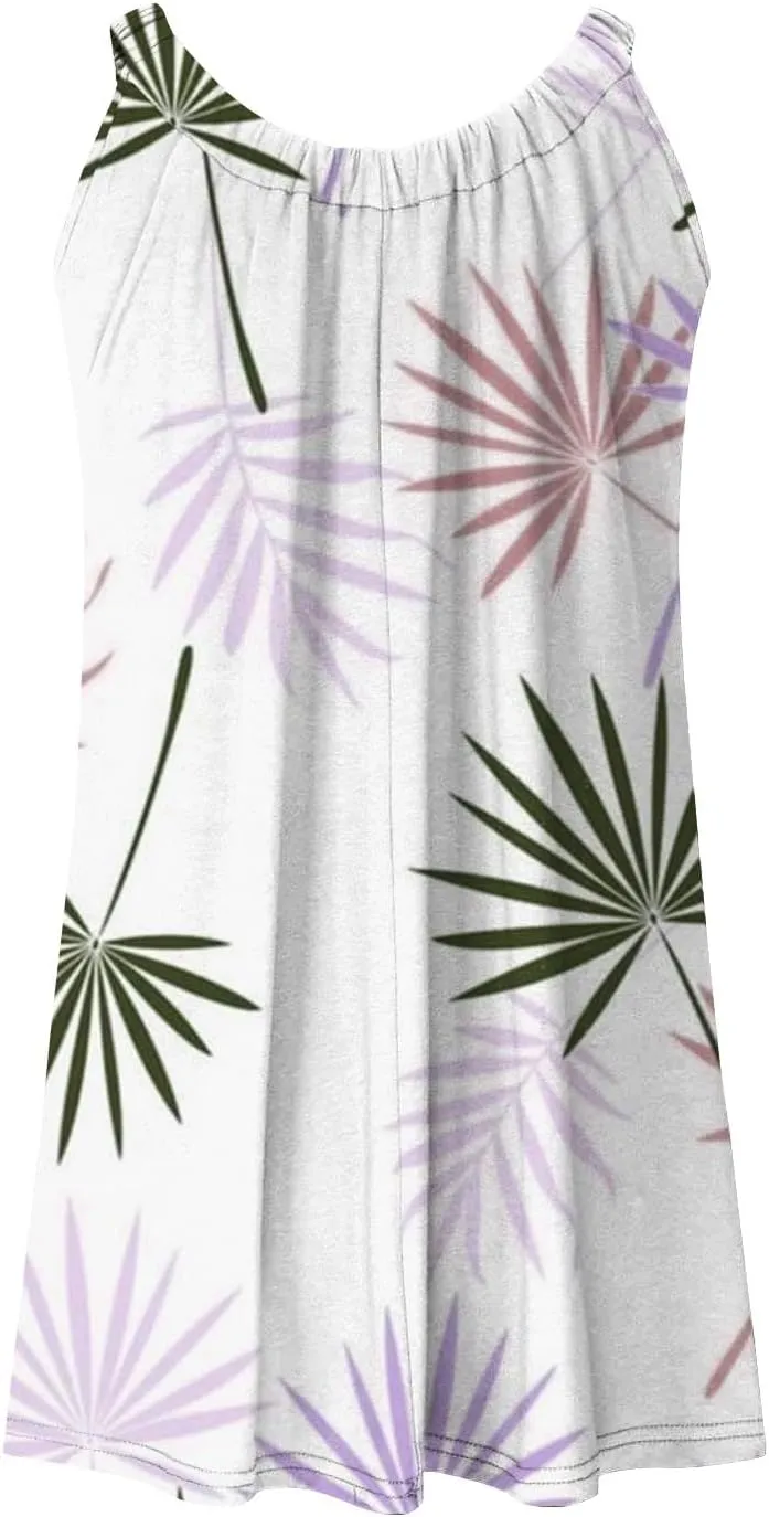 Womens Summer Dresses Bohemian Floral Tank Beach Halter Dress Casual Sleeveless Flowy Vacation Tshirt Sundresses